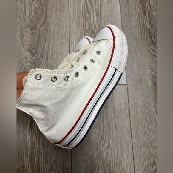 Converse White High-Tops with Red and Blue Stripes - Picture 6 of 11